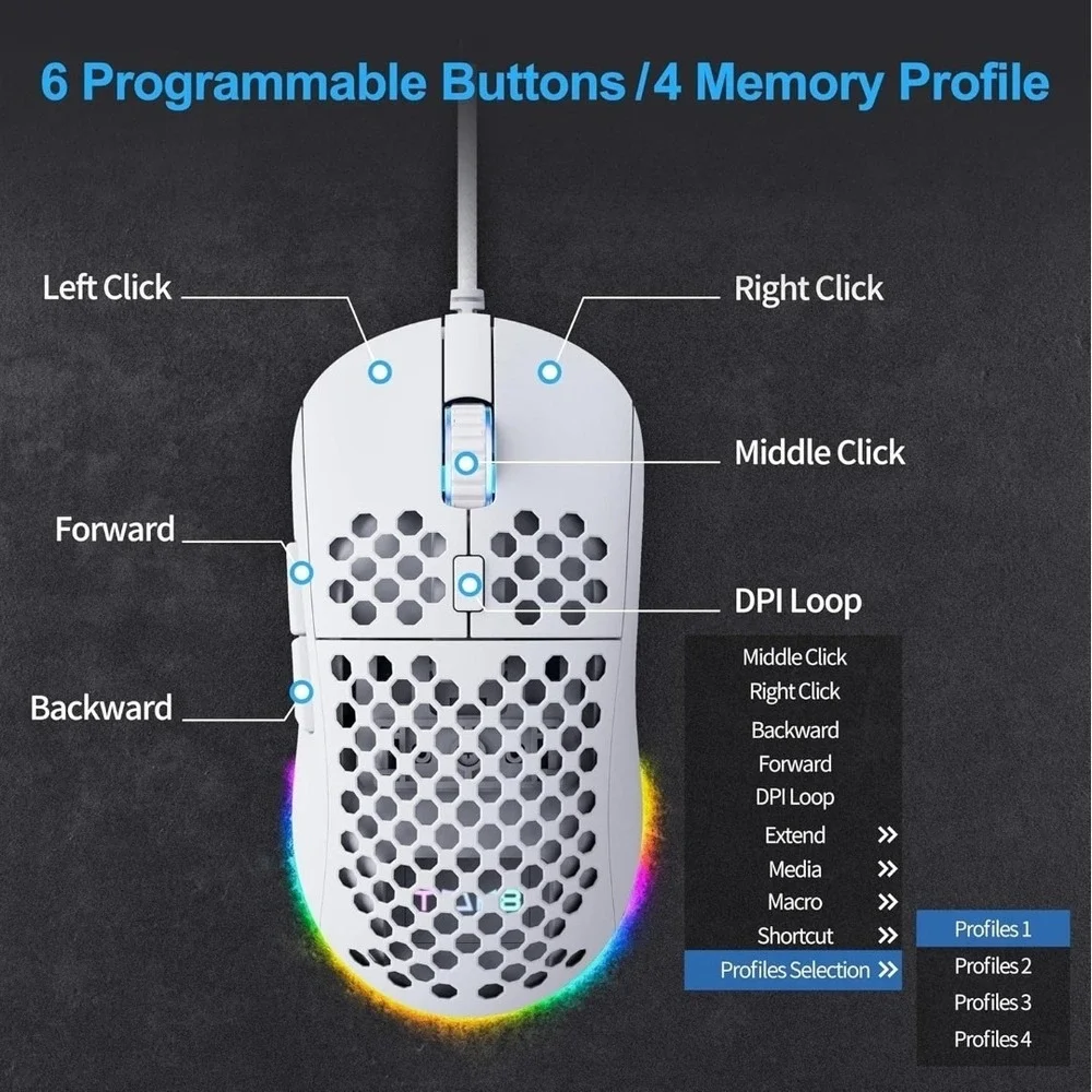 TMKB Falcon M1SE Ultralight Honeycomb Gaming Mouse, High-Precision 12800DPI D79